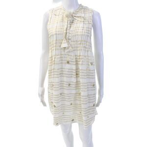 Calypso Saint Barth Womnes Linen Striped Dress White Gold Size Extra Small